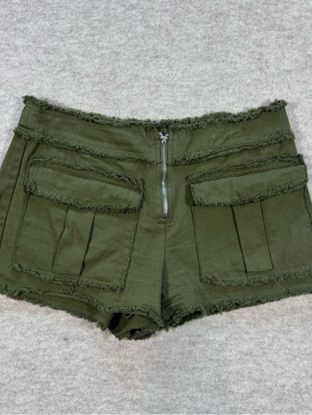 Vintage Olive Green Frayed Cargo Jean Shorts